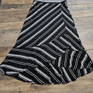 NEW Chico's Maxi Skirt Yarn Dye Stripe Knit Faux Wrap Women's Large High Low